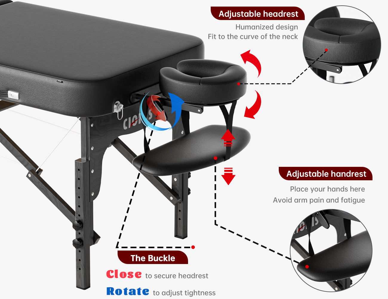 CLORIS 84" Professional Massage Table Portable Reinforced Wooden Leg 2 Folding Lightweight Spa Salon Tattoo Massage Bed Height Adjustable Hold Up to 1100LBS with Carrying Bag