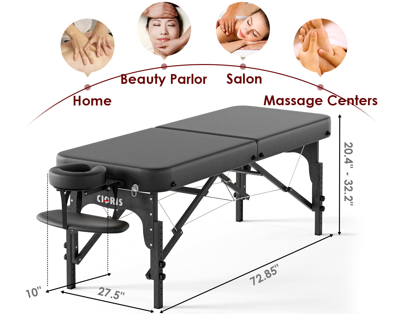 CLORIS 84" Professional Massage Table Portable Reinforced Wooden Leg 2 Folding Lightweight Spa Salon Tattoo Massage Bed Height Adjustable Hold Up to 1100LBS with Carrying Bag