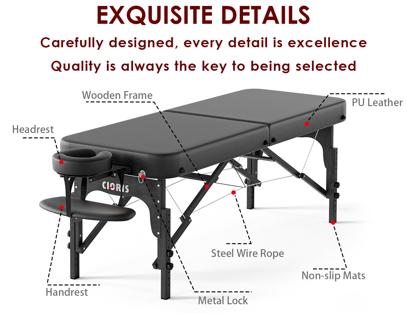 CLORIS 84" Professional Massage Table Portable Reinforced Wooden Leg 2 Folding Lightweight Spa Salon Tattoo Massage Bed Height Adjustable Hold Up to 1100LBS with Carrying Bag