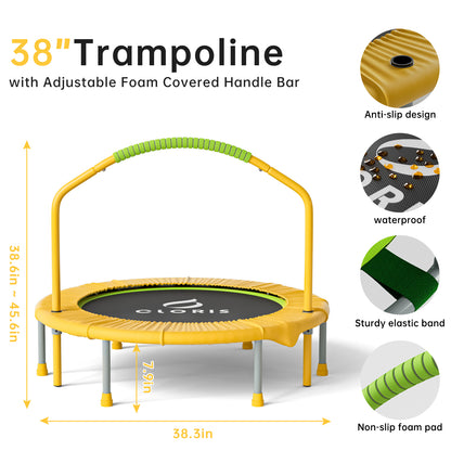 CLORIS 38in Folding Mini Trampoline with Adjustable Foam Handle with safty Padded Cover Best Gift for Kids