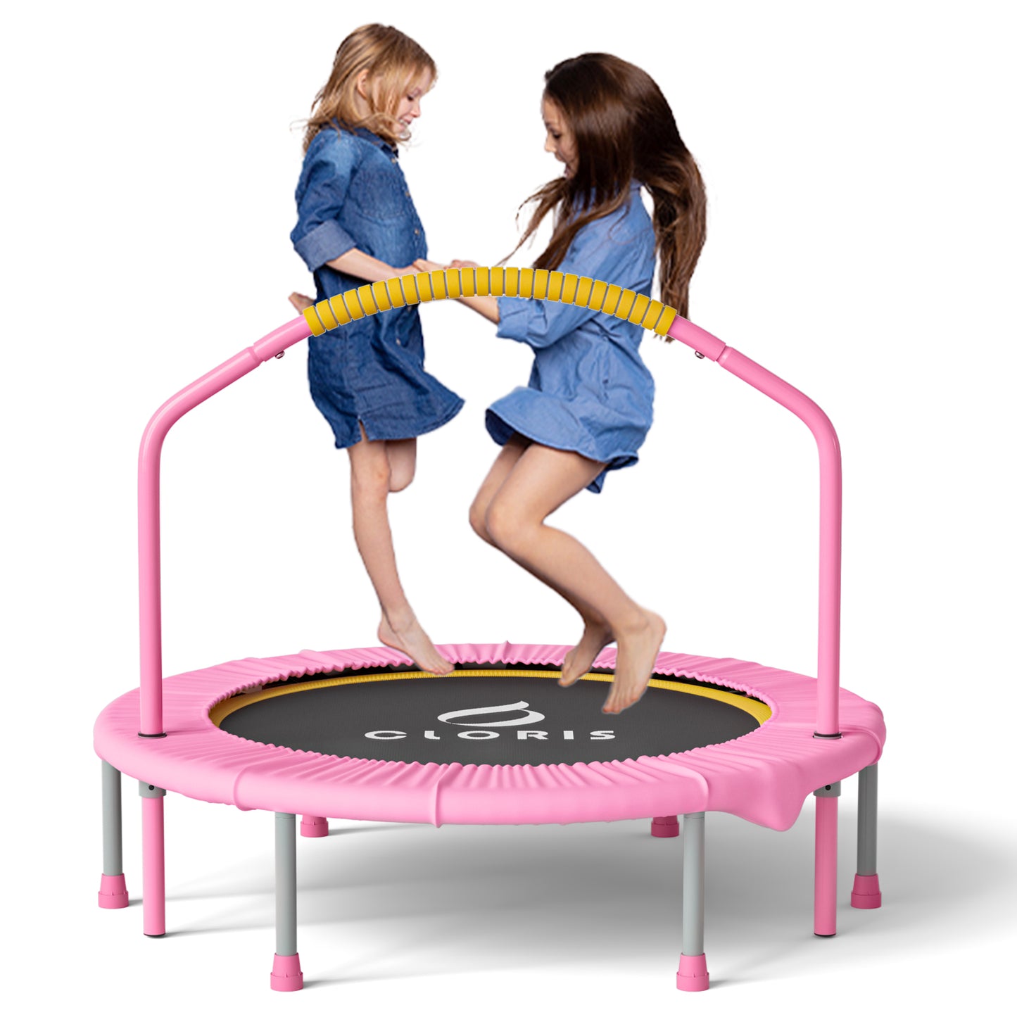 CLORIS 38in Folding Mini Trampoline with Adjustable Foam Handle with safty Padded Cover Best Gift for Kids