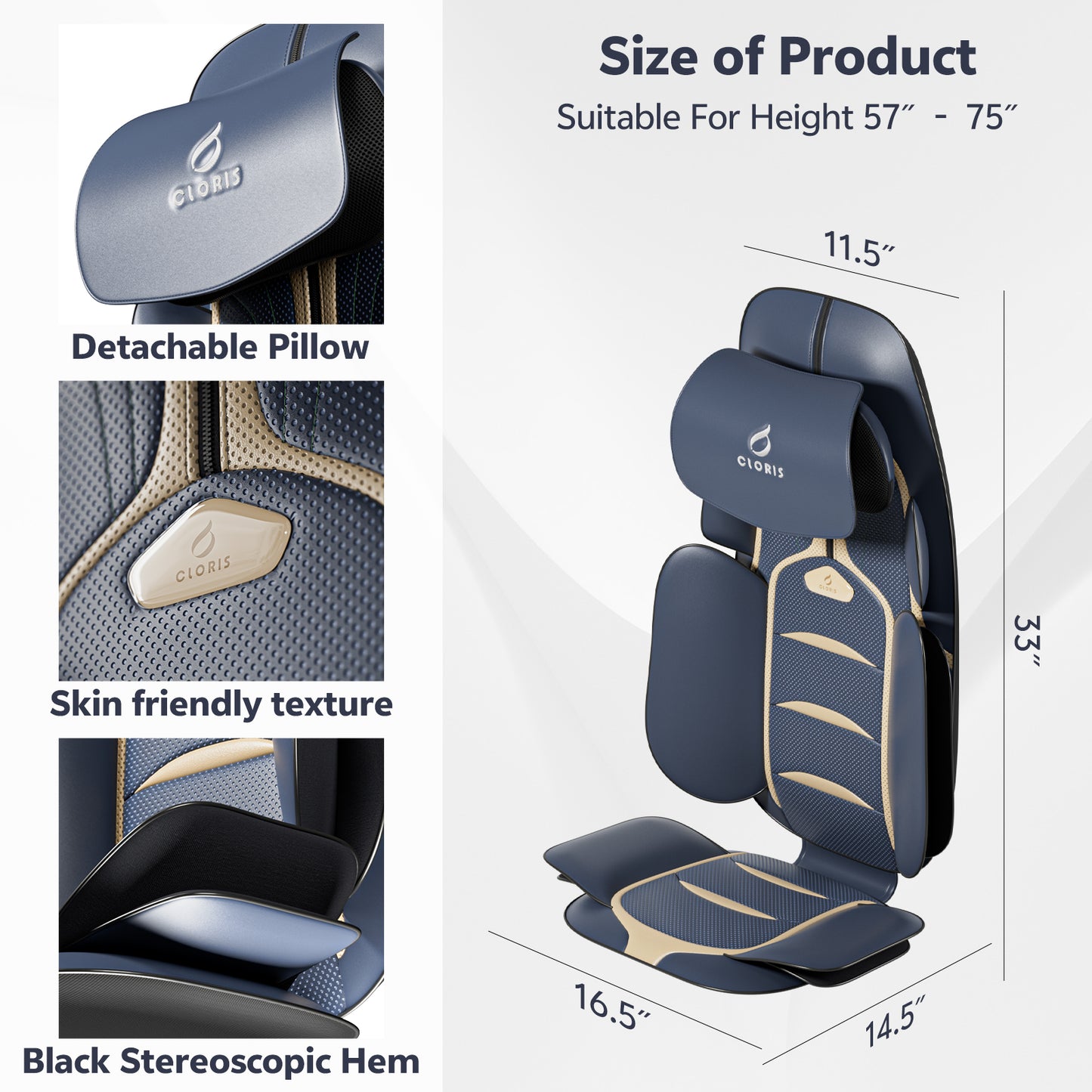 CLORIS Neck Back Massager with Heat, Automatic Adjustable Neckrest, 3D Shiatsu Compress & Rolling Massage Chair Pad for Full Body Relaxation, Home Office Chair Use, Gift for Family & Friends Blue&Gold