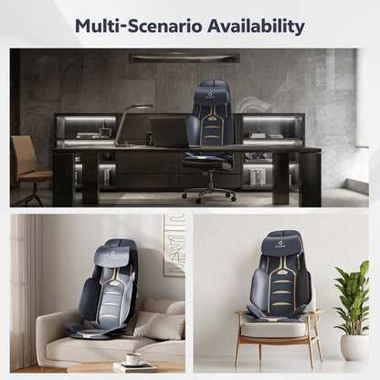 CLORIS Neck Back Massager with Heat, Automatic Adjustable Neckrest, 3D Shiatsu Compress & Rolling Massage Chair Pad for Full Body Relaxation, Home Office Chair Use, Gift for Family & Friends Blue&Gold