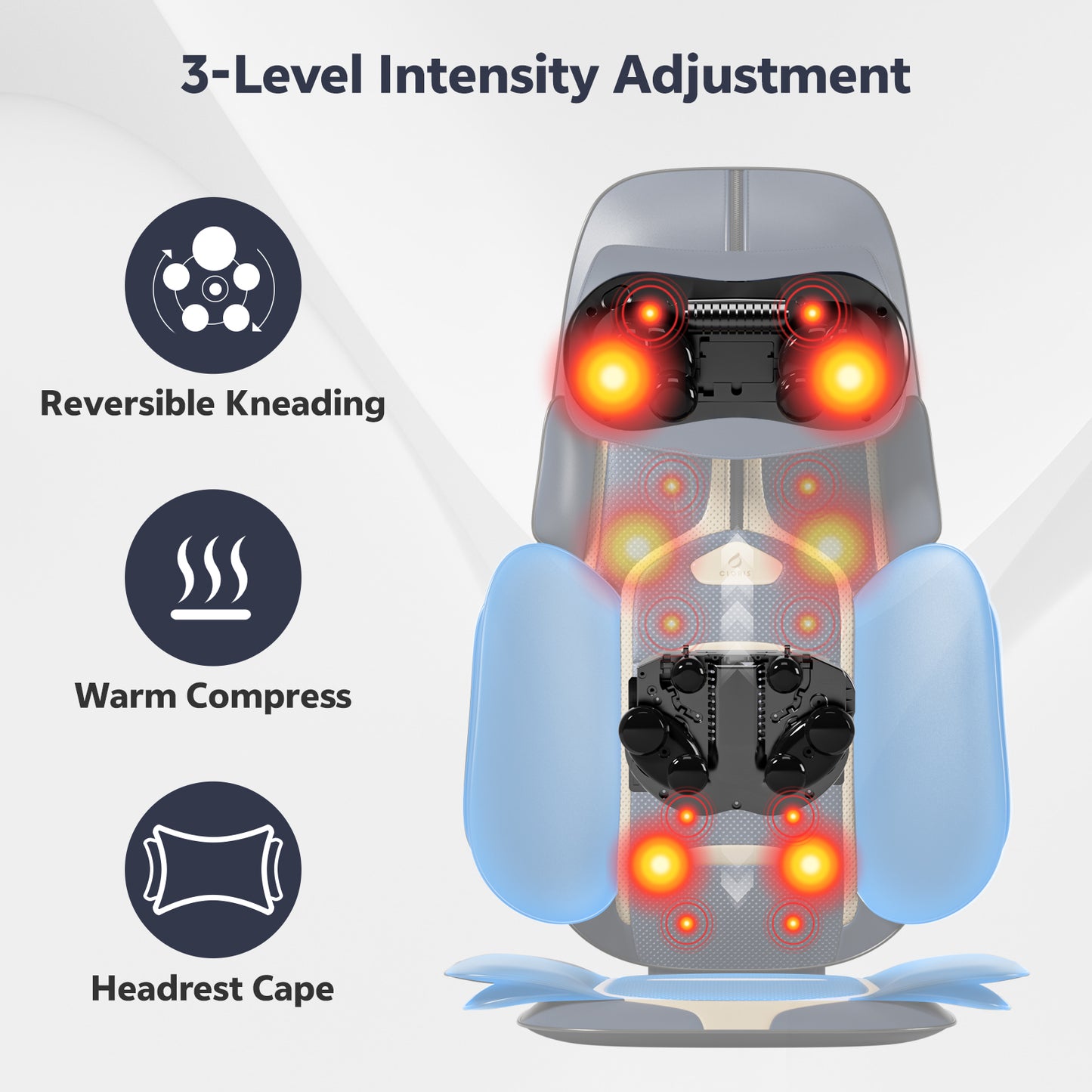 CLORIS Neck Back Massager with Heat, Automatic Adjustable Neckrest, 3D Shiatsu Compress & Rolling Massage Chair Pad for Full Body Relaxation, Home Office Chair Use, Gift for Family & Friends Blue&Gold