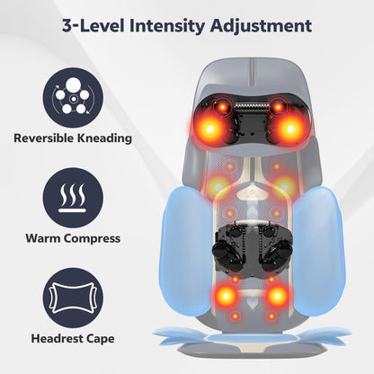 CLORIS Neck Back Massager with Heat, Automatic Adjustable Neckrest, 3D Shiatsu Compress & Rolling Massage Chair Pad for Full Body Relaxation, Home Office Chair Use, Gift for Family & Friends Blue&Gold