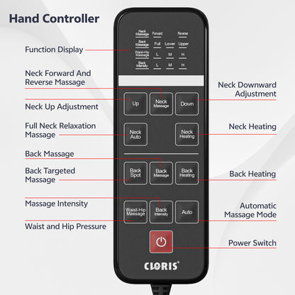 CLORIS Neck Back Massager with Heat, Automatic Adjustable Neckrest, 3D Shiatsu Compress & Rolling Massage Chair Pad for Full Body Relaxation, Home Office Chair Use, Gift for Family & Friends Blue&Gold