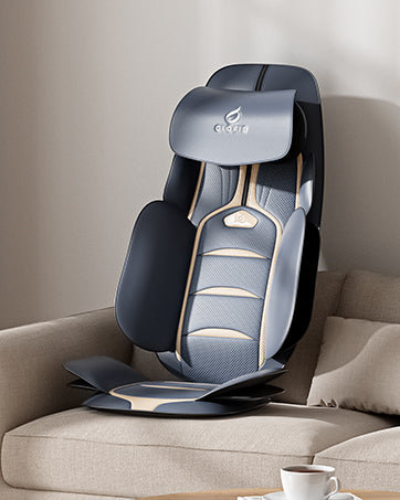 CLORIS Neck Back Massager with Heat, Automatic Adjustable Neckrest, 3D Shiatsu Compress & Rolling Massage Chair Pad for Full Body Relaxation, Home Office Chair Use, Gift for Family & Friends Blue&Gold