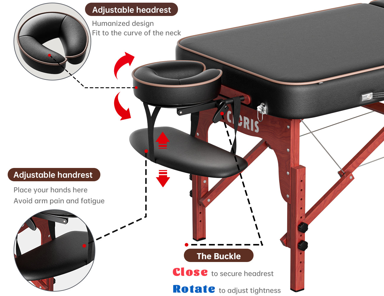 CLORIS 84" Edging 2-Section Massage Table Wooden Leg with Carrying Bag