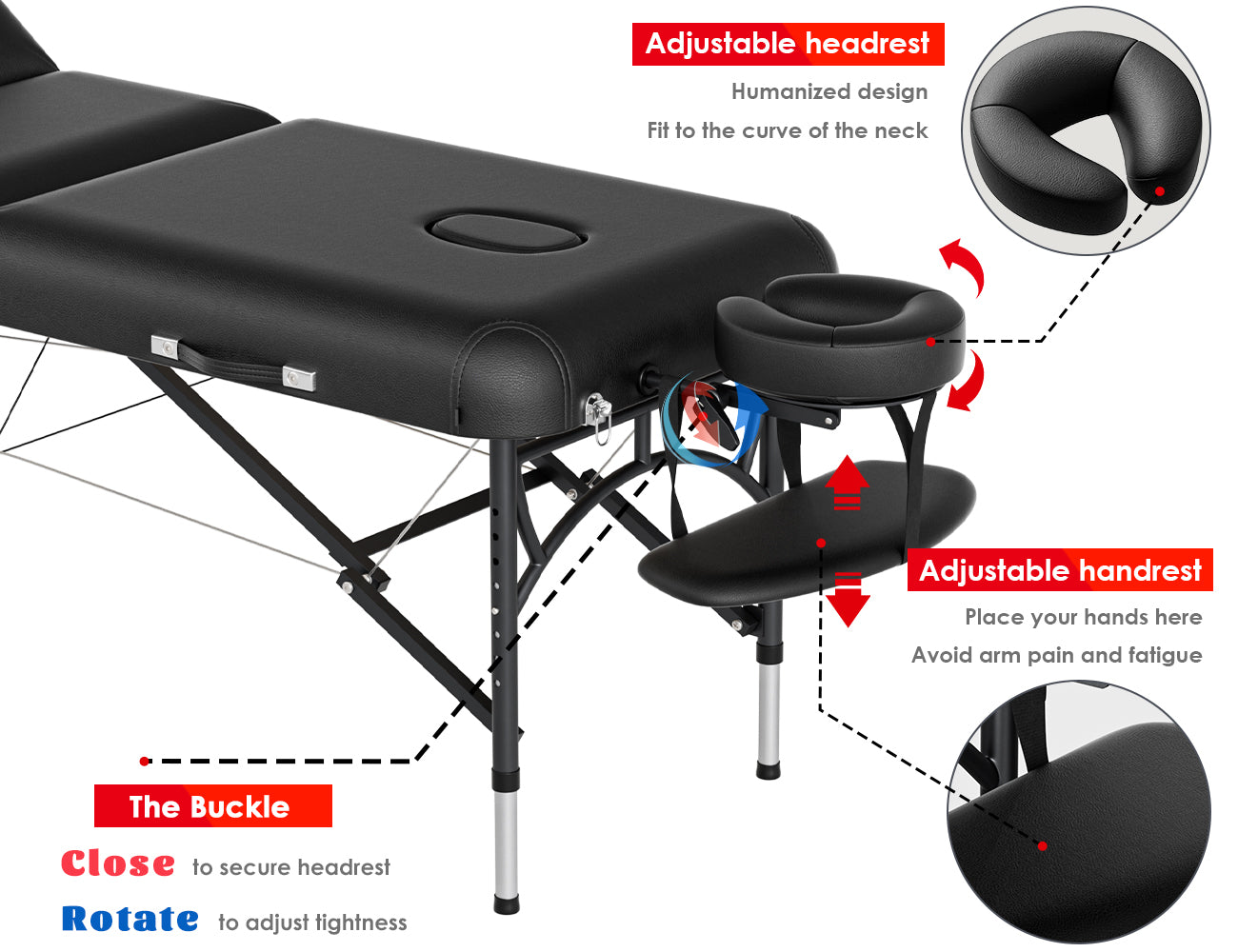 CLORIS 84" Professional 3-Section Massage Table Aluminium Leg with Carrying Bag