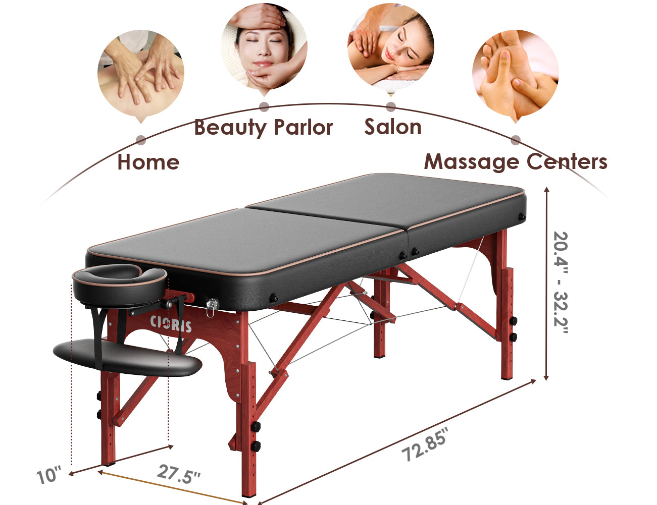 CLORIS 84" Edging 2-Section Massage Table Wooden Leg with Carrying Bag