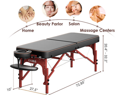 CLORIS 84" Edging 2-Section Massage Table Wooden Leg with Carrying Bag