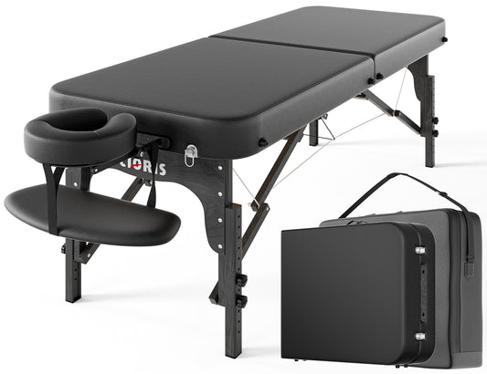 CLORIS 84" Professional Massage Table Portable Reinforced Wooden Leg 2 Folding Lightweight Spa Salon Tattoo Massage Bed Height Adjustable Hold Up to 1100LBS with Carrying Bag